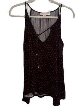 Michael Kors Black & Red Polka Dot Cold Shoulder Top